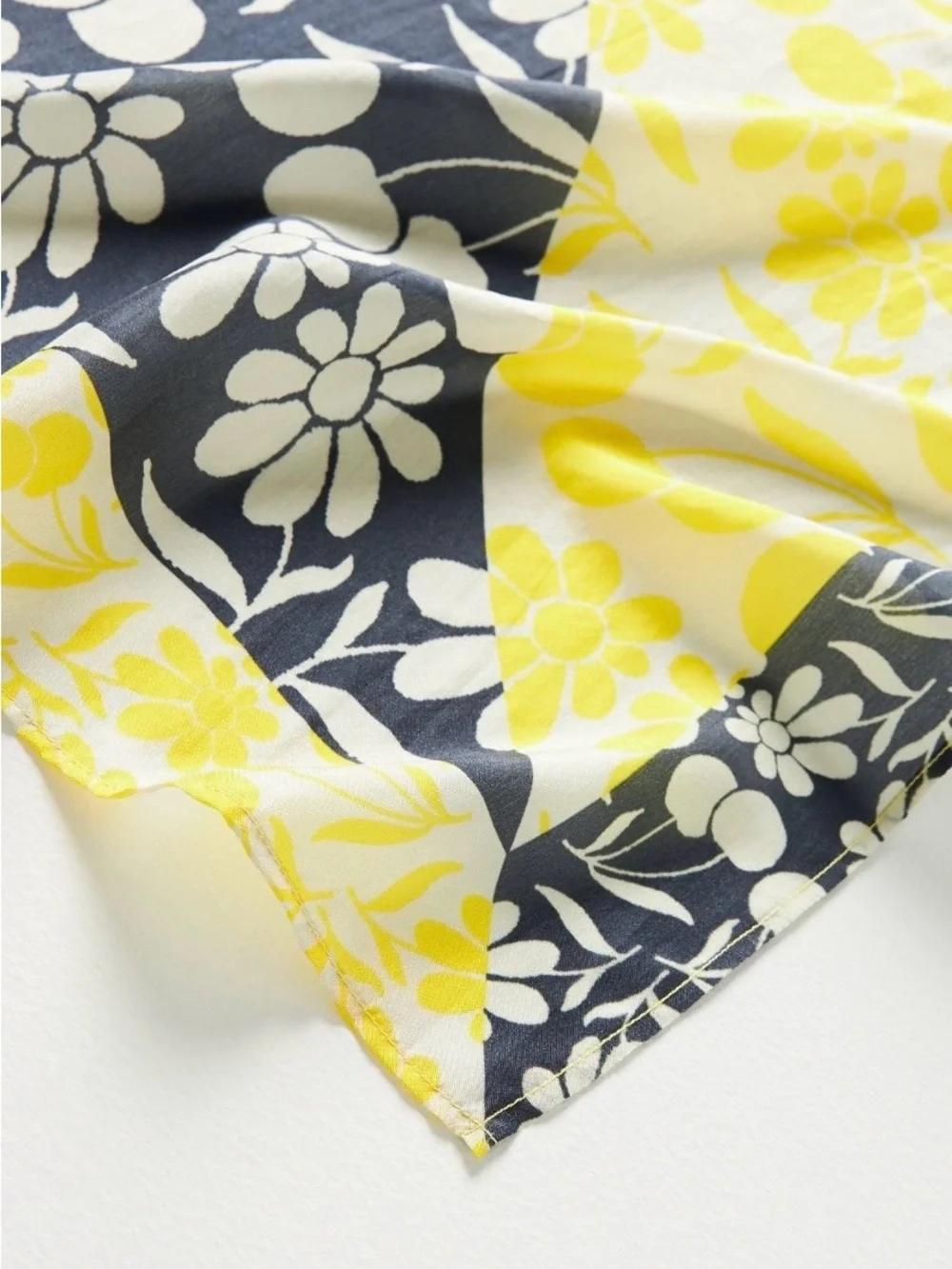 Anthropologie Silk Yellow & Gray Floral Bandana Scarf